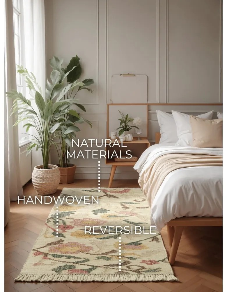 Kremowy chodnik z juty tkany ręcznie 80x200 cm Roya Violette – Elle Decoration