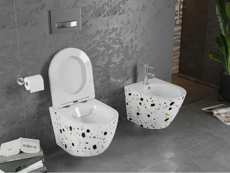 Mexen Lena miska wc Rimless z deską wolnoopadającą slim, duroplast, biała kamień terrazo - 30224096