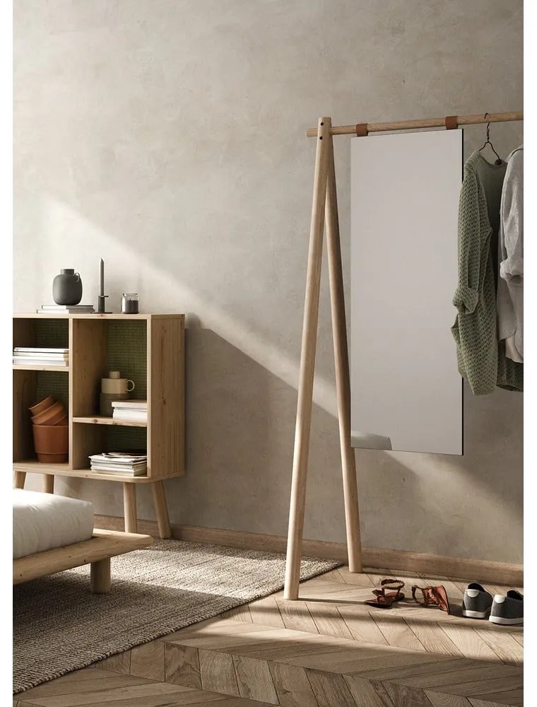 Wieszak z drewna sosnowego z lustrem Karup Design Hongi Natural