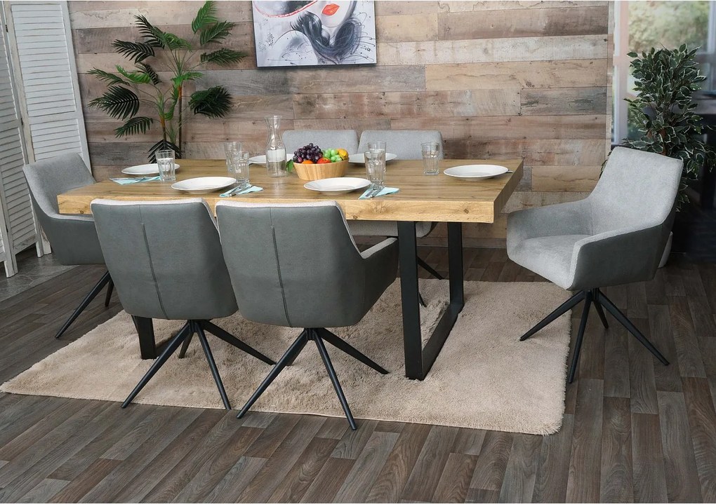 Krzesło do jadalni MCW-L91 (zestaw 6 sztuk),  jasnoszary sztuczna skóra ciemnoszary