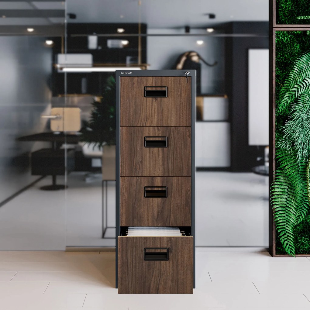 Szafa kartotekowa metalowa z 4 szufladami antracytowa/orzech, 460x1320x620 mm: SARA Eco Design