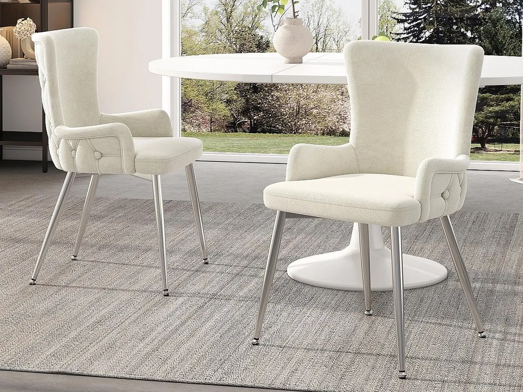 Zestaw 2 krzeseł z weluru - nogi w kolorze srebrnym - Beżowy