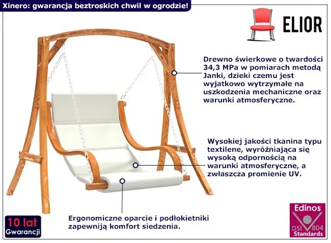 Drewniana huśtawka ogrodowa z poduszką - Romiks 4X
