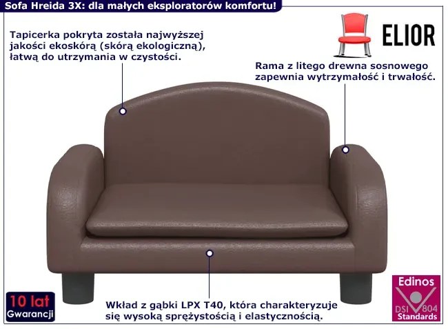 Brązowa sofa dla chłopca ze sztucznej skóry - Velira 3X