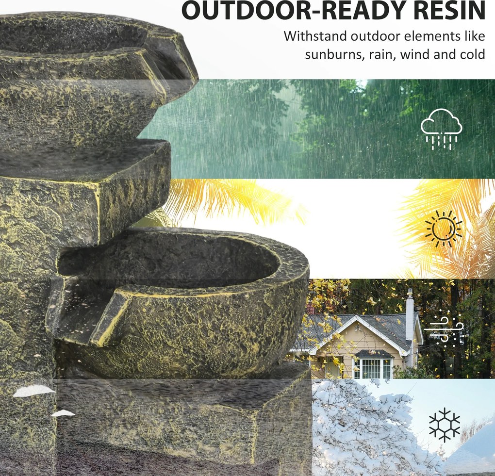 Outsunny Fontanna Ogrodowa Wodna Fontanna, regulacja prędkości, 25 x 24 x 60 cm, Czarny