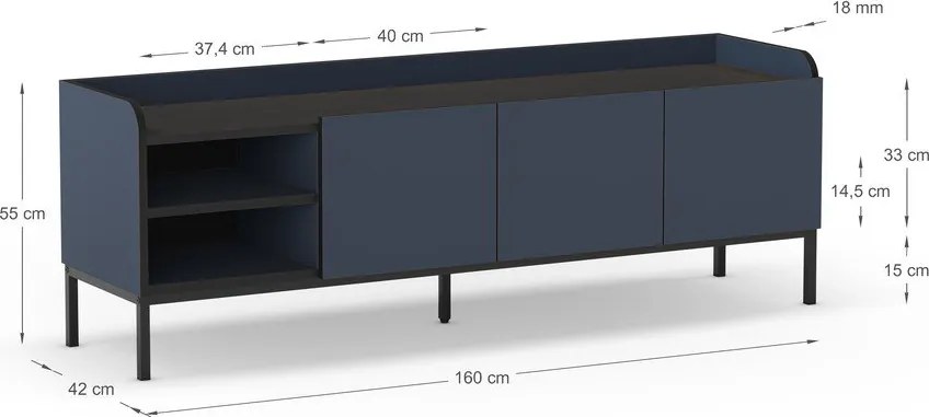Niebieska szafka pod TV 160x55x42 cm Adara – Marckeric