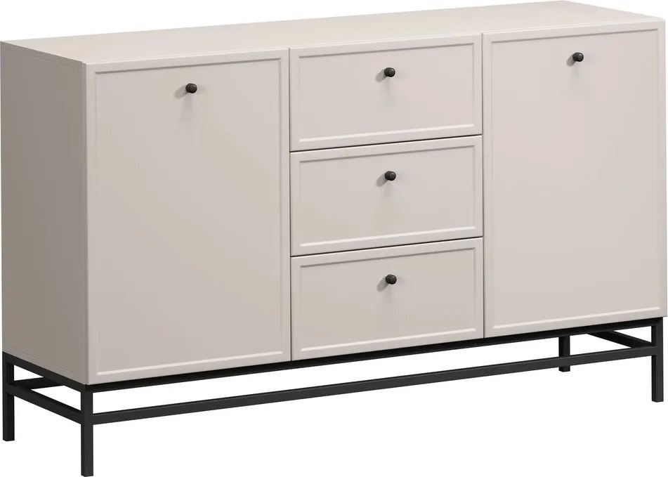 Komoda Lorini 150 cm z szufladami - kaszmir / czarne uchwyty / stelaż