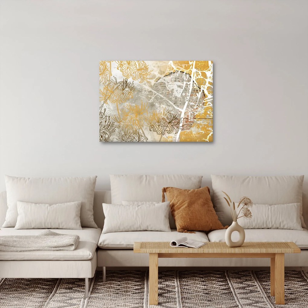 Obraz - Ściana w stylu vintage z kwiatami (70x50 cm)