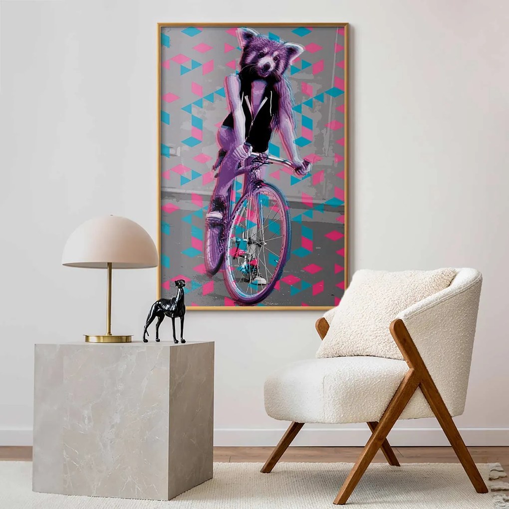 Plakat Szop na rowerze 40x60 cm z ramą złotą bez marginesu ARTGEIST B