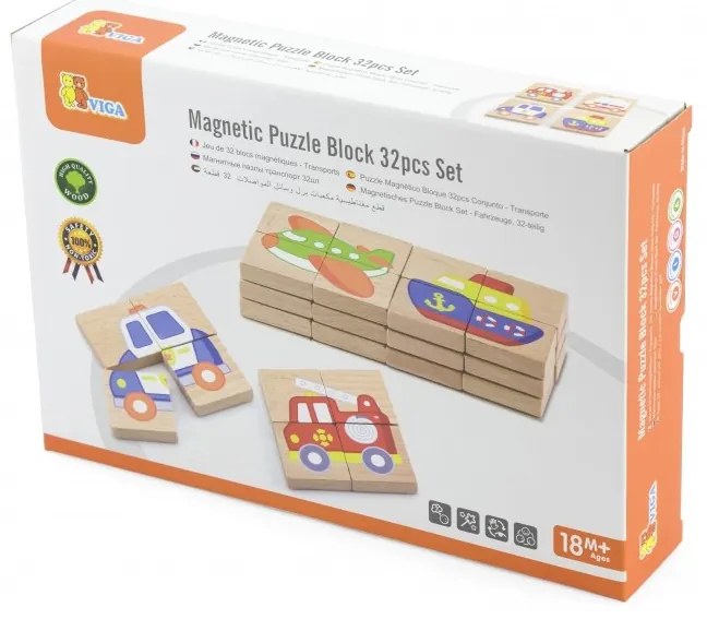 Układanka drewniana puzzle magnetyczne - pojazdy - viga toys