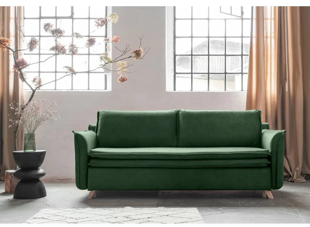 Zielona aksamitna rozkładana sofa 225 cm Charming Charlie – Miuform