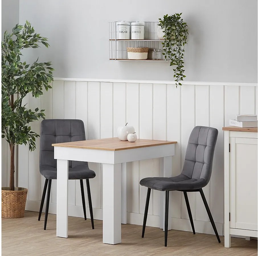 Stół jadalniany 90x73x60 cm dąb biały welur szary