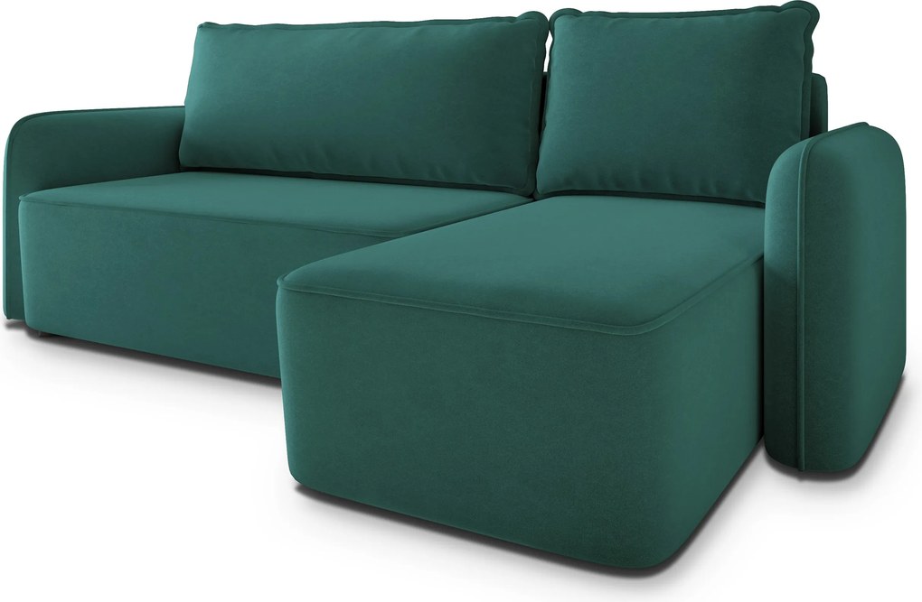 Masseno Narożnik DOLVER z funkcją spania i pojemnikiem na pościel Narozniki L, Rozkładana sofa - Lazurowy, CASTEL 75
