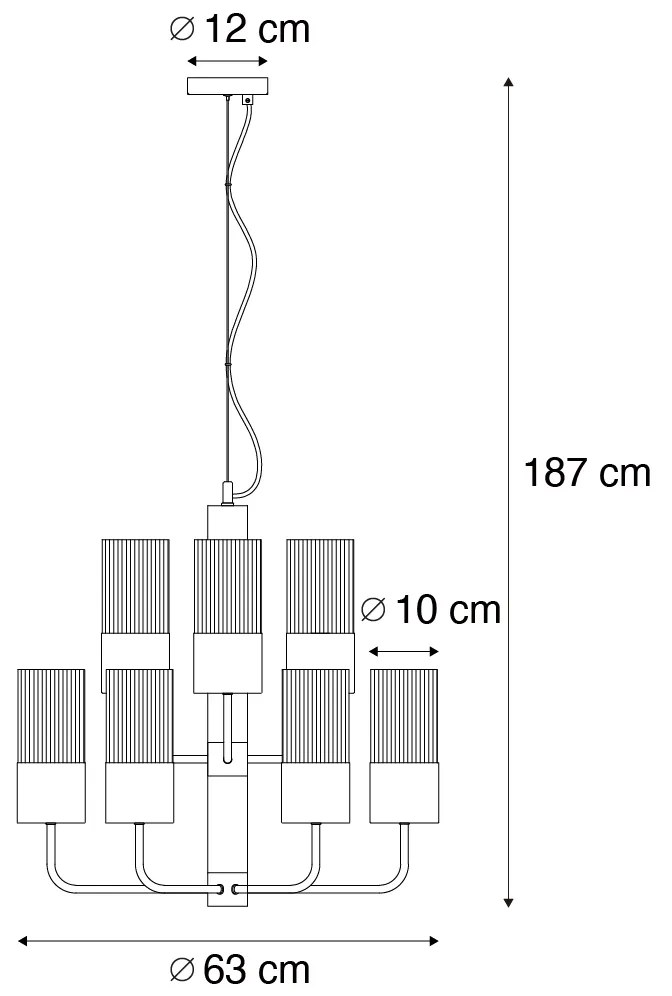 Nowoczesny żyrandol czarny z przydymionym szkłem 9-punktowy - Laura Nowoczesny Oswietlenie wewnetrzne