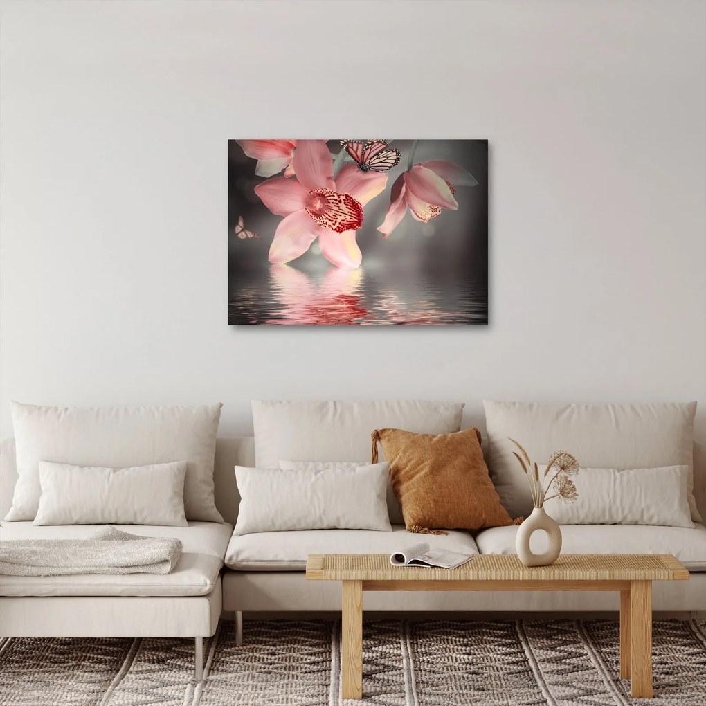 Obraz - Kwiaty i motyl (70x50 cm)