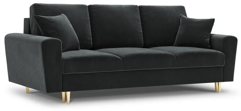 Ciemnoszara aksamitna rozkładana/ze schowkiem sofa 235 cm Kyoto – Cosmopolitan Design