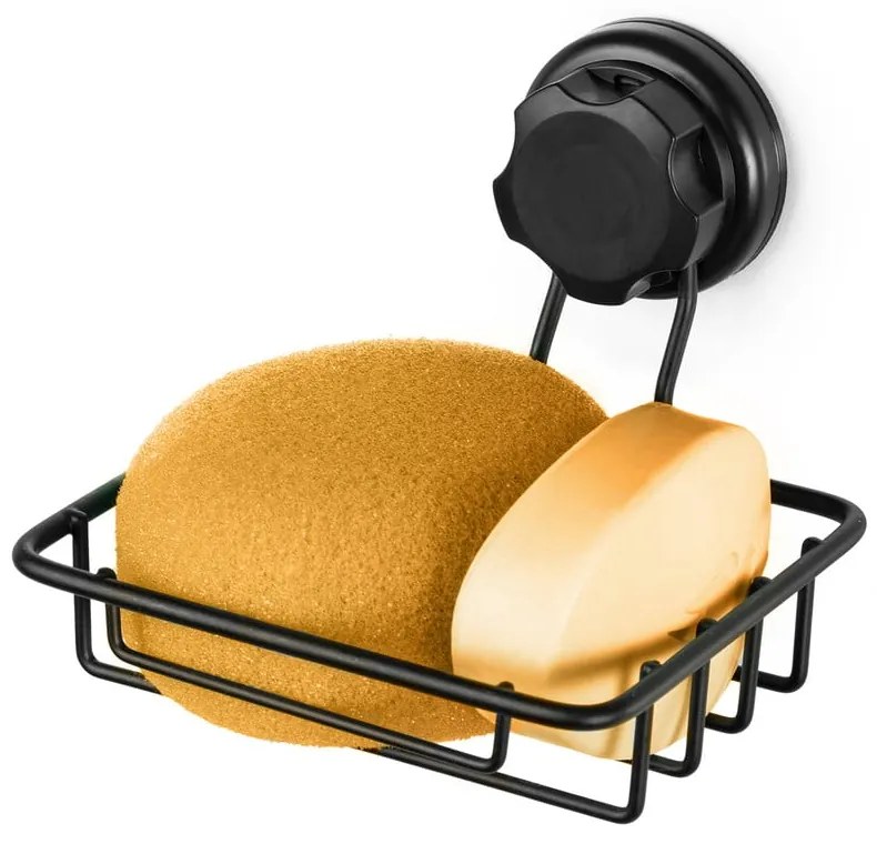 Czarna samoprzylepna mydelniczka Compactor Bestlock Black Soap &amp; Sponge Holder