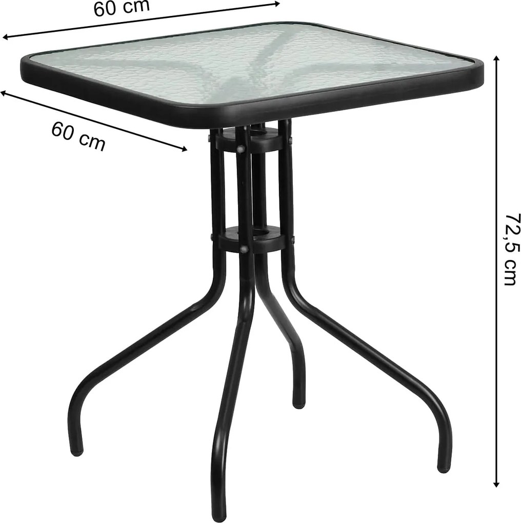 Mały stół balkonowy Glaster 60 cm szklany, kwadratowy