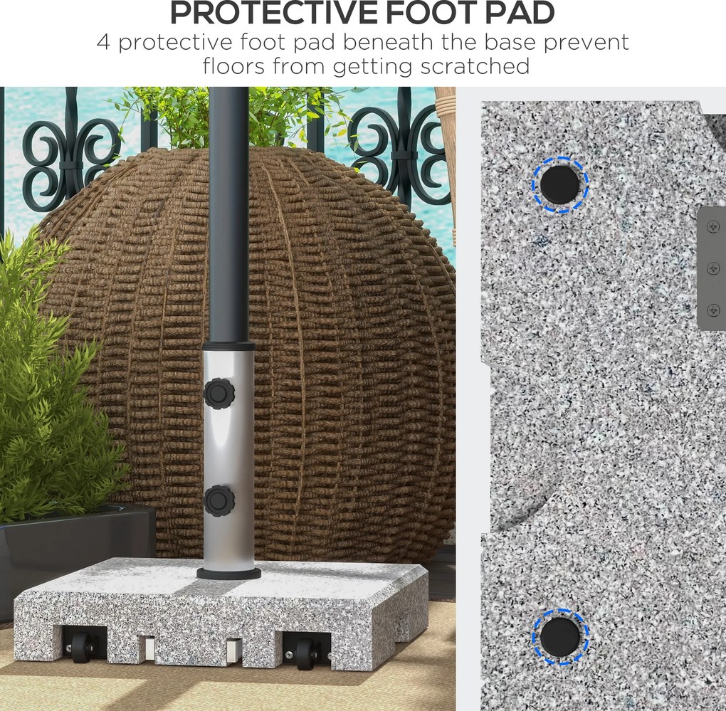 Outsunny Podstawa pod Parasol z Granitu, 28 kg, Koła, dla Masztów 32/38/48mm, Szary