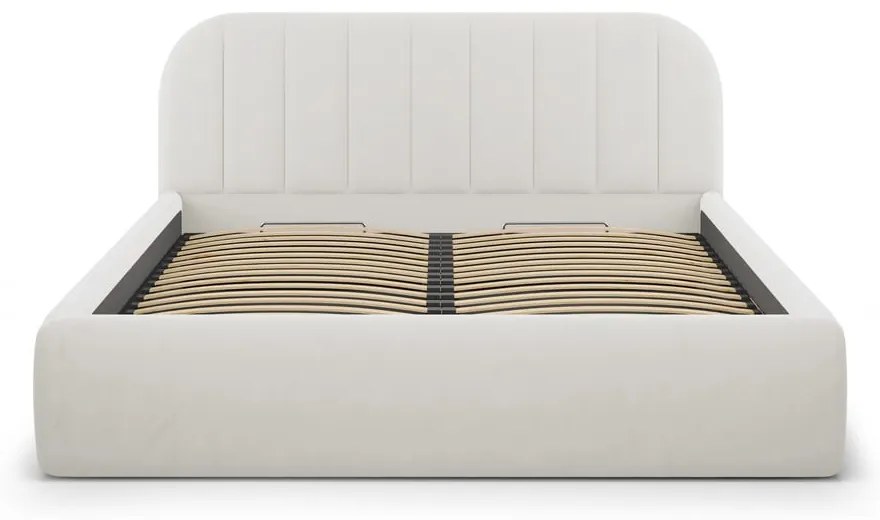 Beżowe tapicerowane łóżko dwuosobowe ze schowkiem ze stelażem 160x200 cm Juno – Windsor &amp; Co Sofas