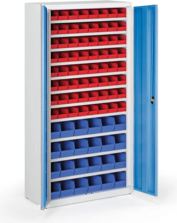 Szafa z plastikowymi pojemnikami BASIC - 1800 x 400 x 920 mm, 64x A, 24x B, niebieski