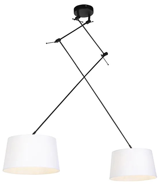 Lampa wisząca czarna z białymi abażurami z lnu 35 cm 2-światłowa - Blitz Nowoczesny Oswietlenie wewnetrzne