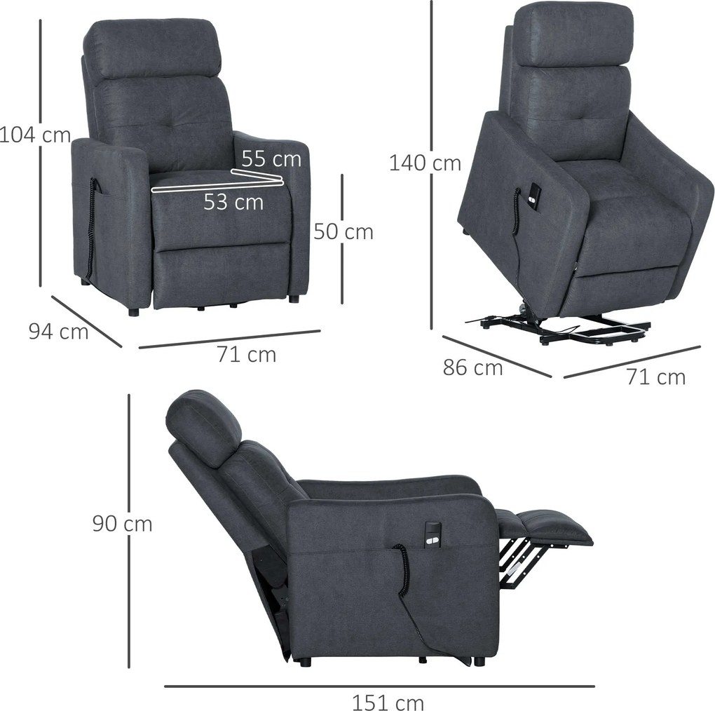 HOMCOM Elektryczny fotel telewizyjny z pilotem szary stalowy wygodny relaks | Aosom PL