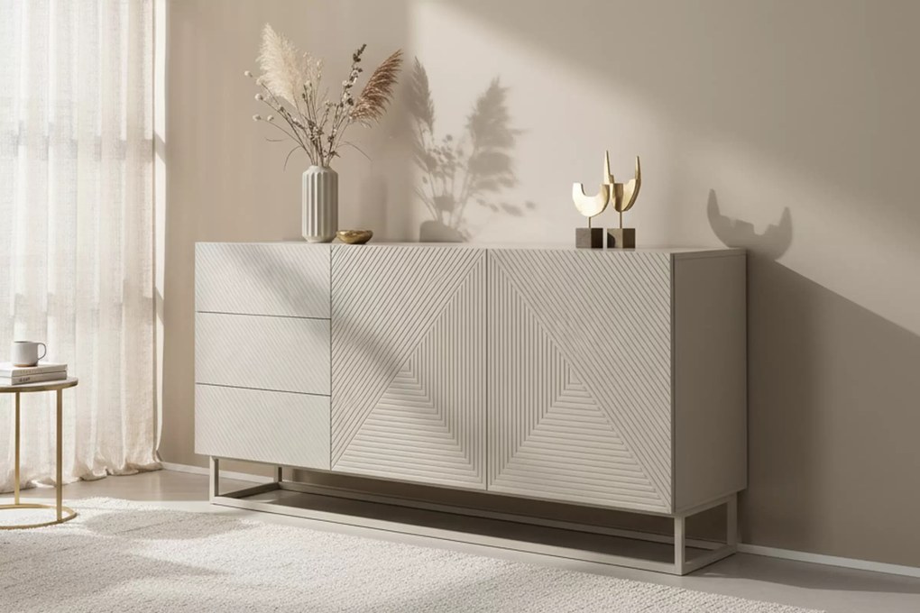 Komoda Asha 167 cm z szufladami na stelażu - kaszmir