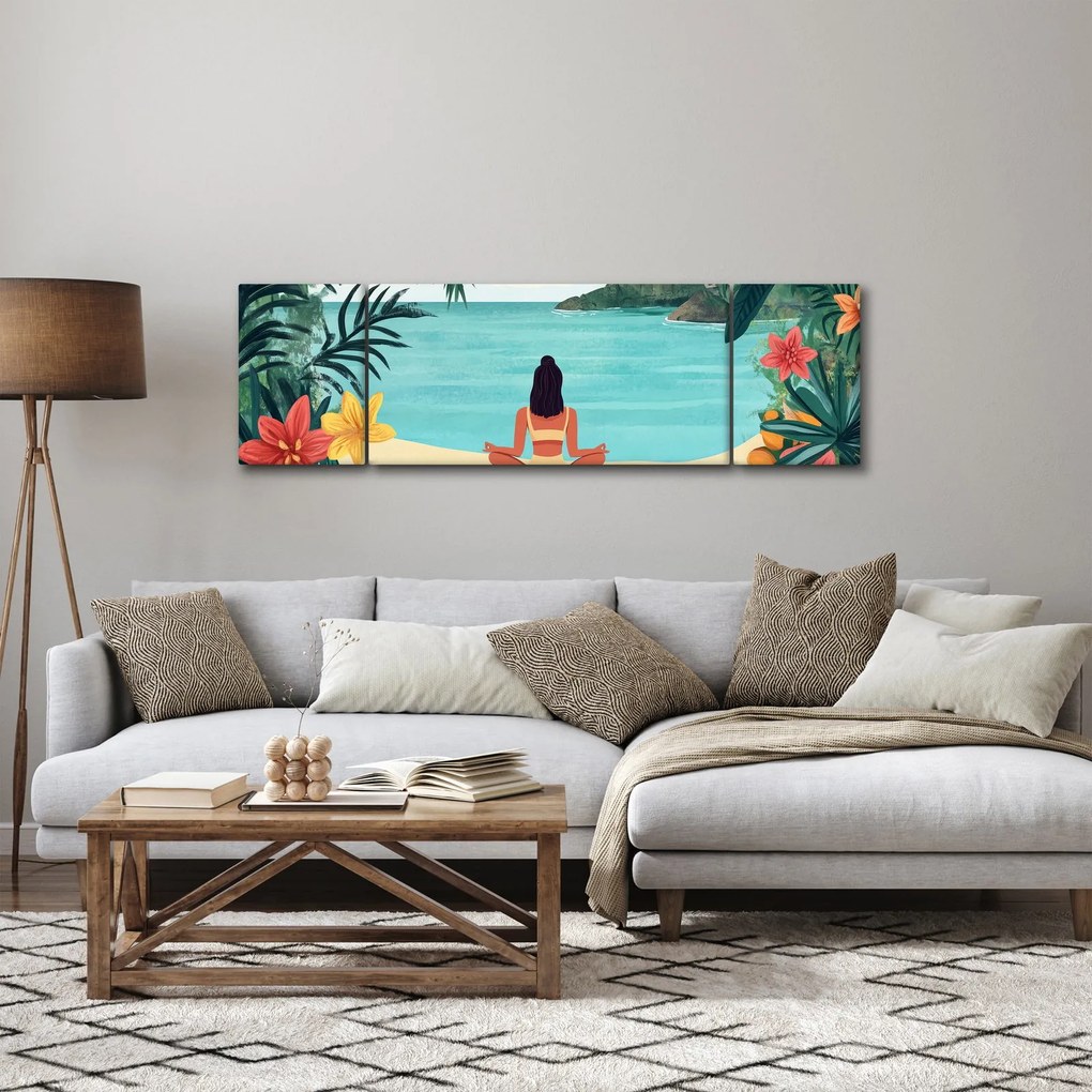 Obraz - Joginka na plaży (170x50 cm)