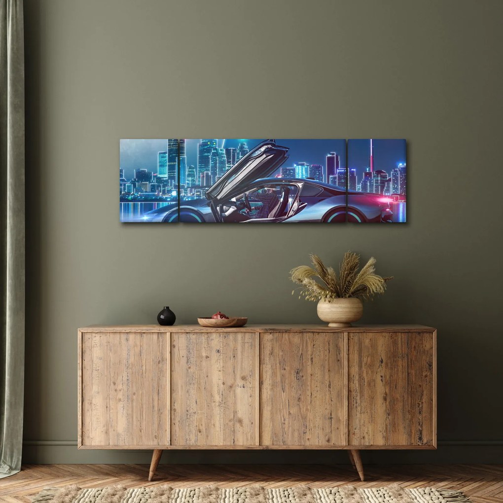 Obraz samochodu wyścigowego w nocy (170x50 cm)