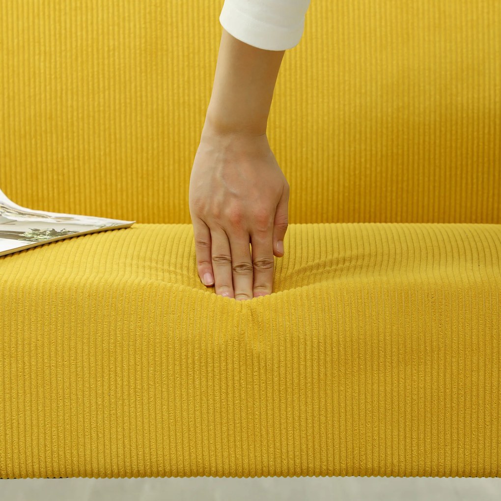 HOMCOM Sofa dwuosobowa z pokryciem kordowym, grubą tapicerką i solidnymi nogami drewnianymi do salonu, sypialni, biura, Żółty