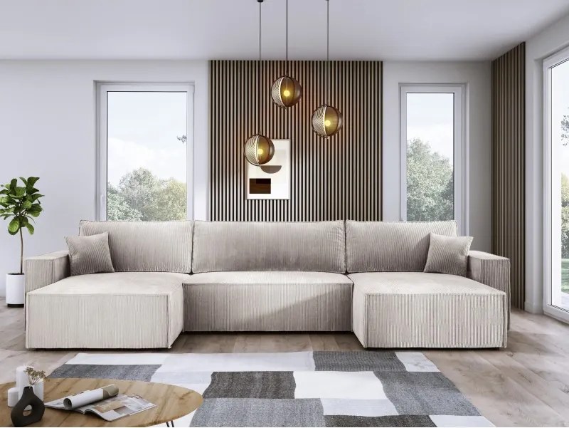 Narożnik POSO XL wolnostojący układ U z funkcją spania w tkaninie Poso 100 DomoHome