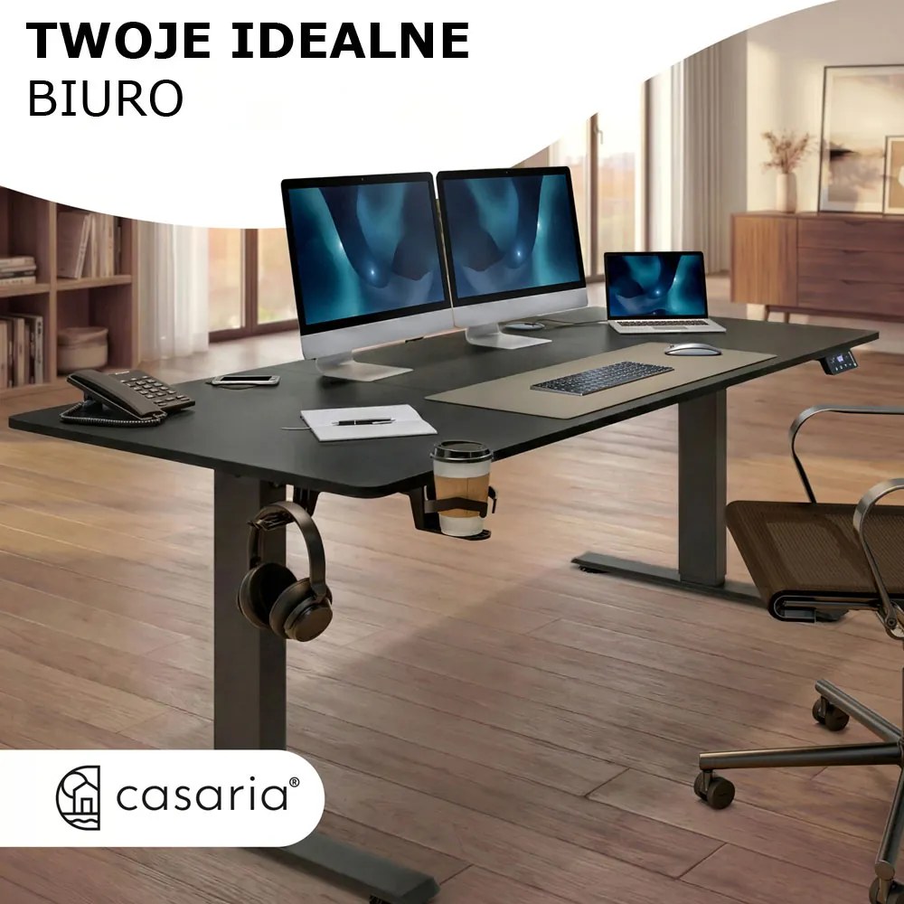 Regulowane biurko biurowe FLEXI, 160x70x72-117cm, czarne Casaria