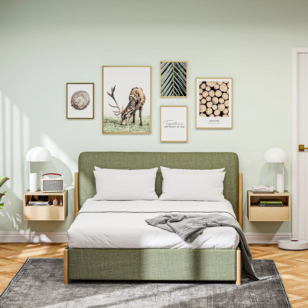 HOMCOM 2-częściowy zestaw wiszących stolików nocnych, Stolik nocny, Komoda nocna, Płyta wiórowa, Naturalny, 45 x 35 x 27,5 cm