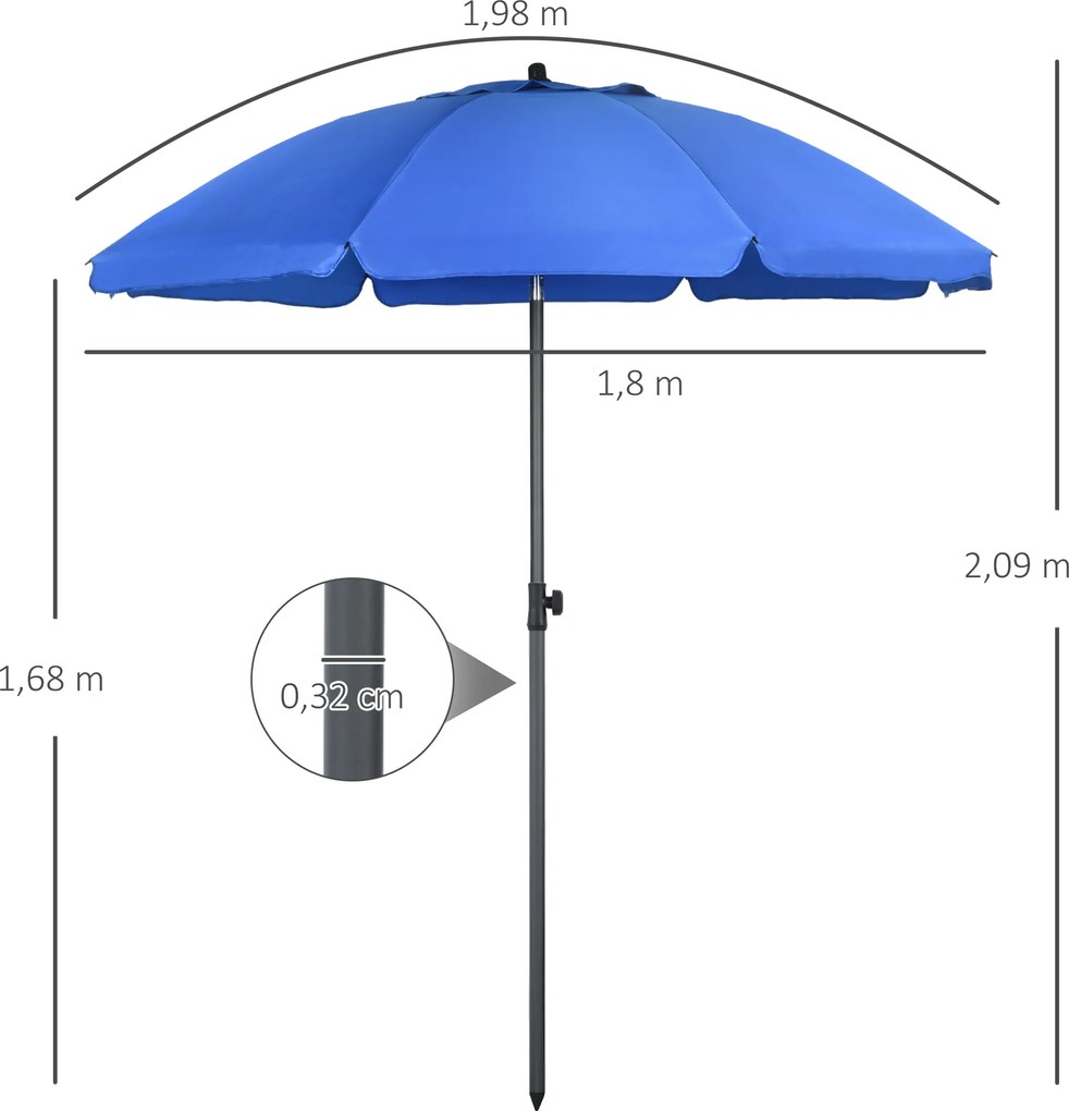 Outsunny Parasol Tarasowy 180cm UV Regulowany Niebieski | Aosom PL