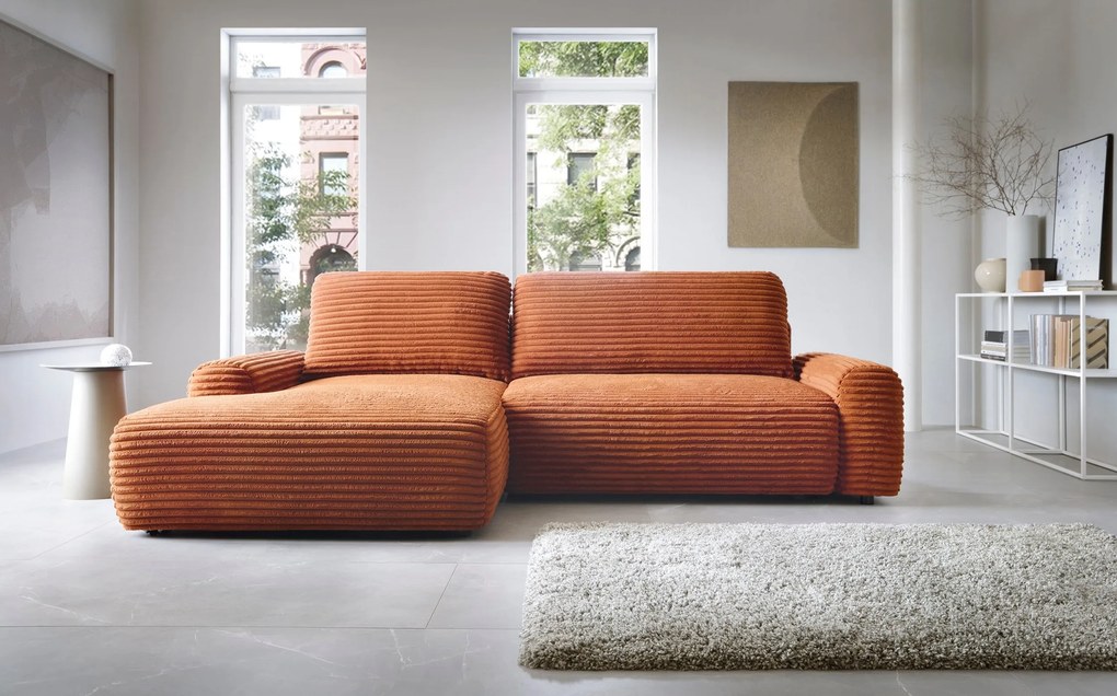 Masseno Narożnik OSSO z funkcją spania i pojemnikiem na pościel Narozniki L, Rozkładana sofa - Ceglasty, AMBIENCE 09