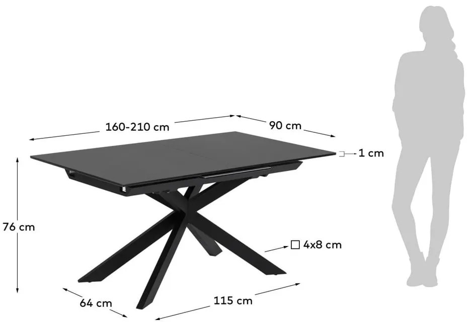 Czarny rozkładany stół ze szklanym blatem 90x210 cm Atminda – Kave Home