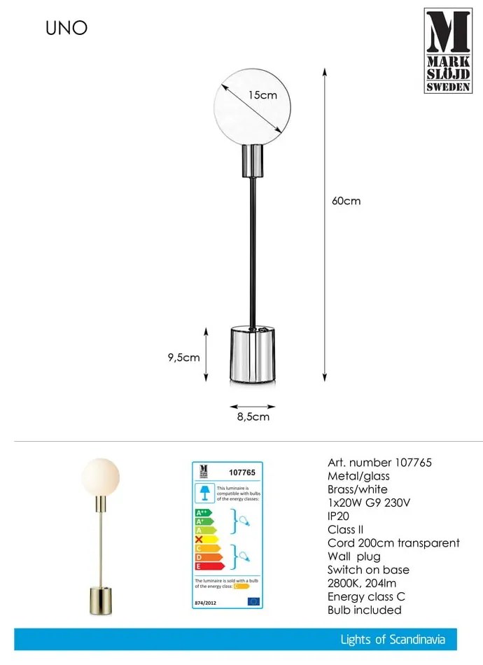 Lampa stołowa w kolorze mosiądzu Markslöjd Uno Table Brass