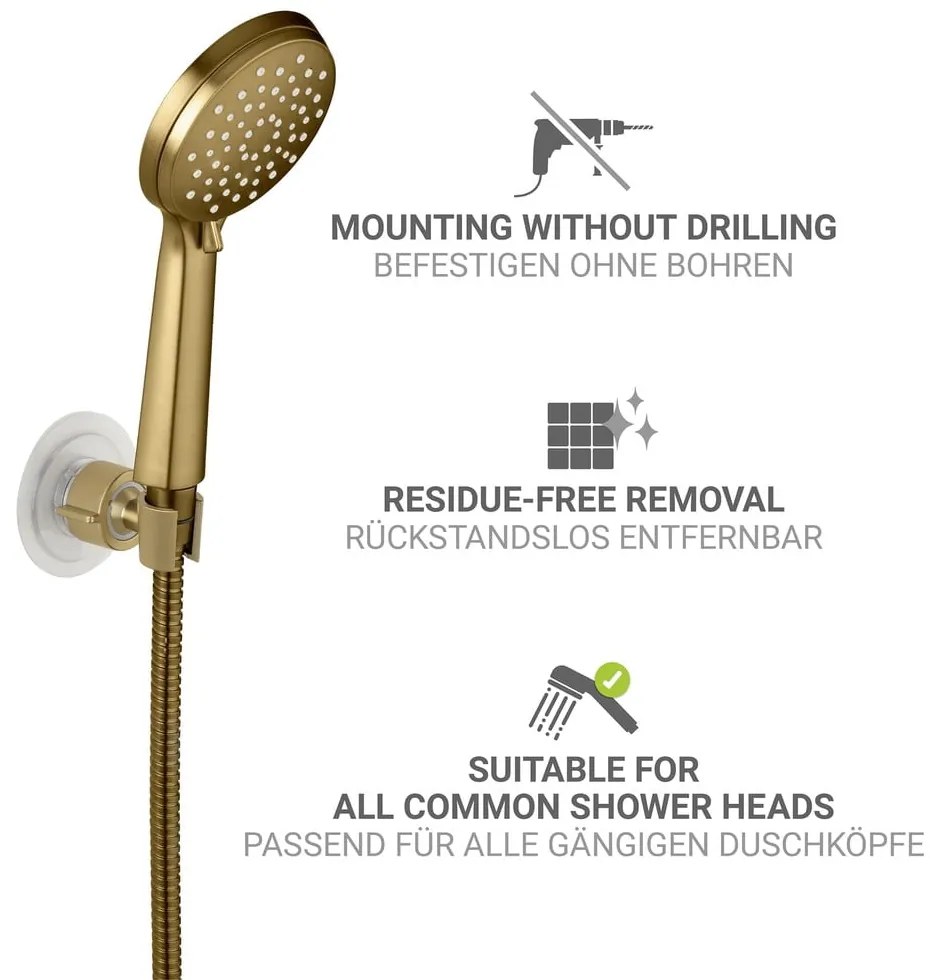 Plastikowy uchwyt na słuchawkę prysznicową w kolorze złota bez wiercenia Libertà – Wenko