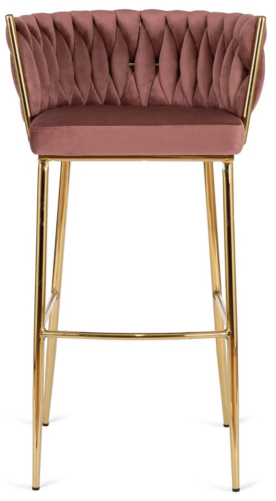 Krzesło Barowe Tapicerowane Plecione Hoker FLORES 2 Różowe Welurowe Nowoczesne Loft