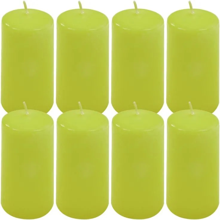 Zestaw świec filarowych, 10 cm, Ø 5 cm, jasnozielone, 8 szt.