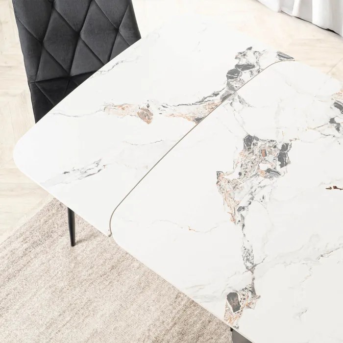 Stół Rozkładany Prostokątny VERONA 160-240 cm Ceramiczny Biały Marmur/Czarny Nowoczesny