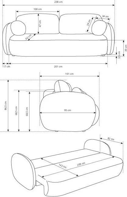 Masseno Sofa AMICO z funkcją spania i pojemnikiem na pościel, Rozkładana sofa - Jasnoszary, SICURO 65