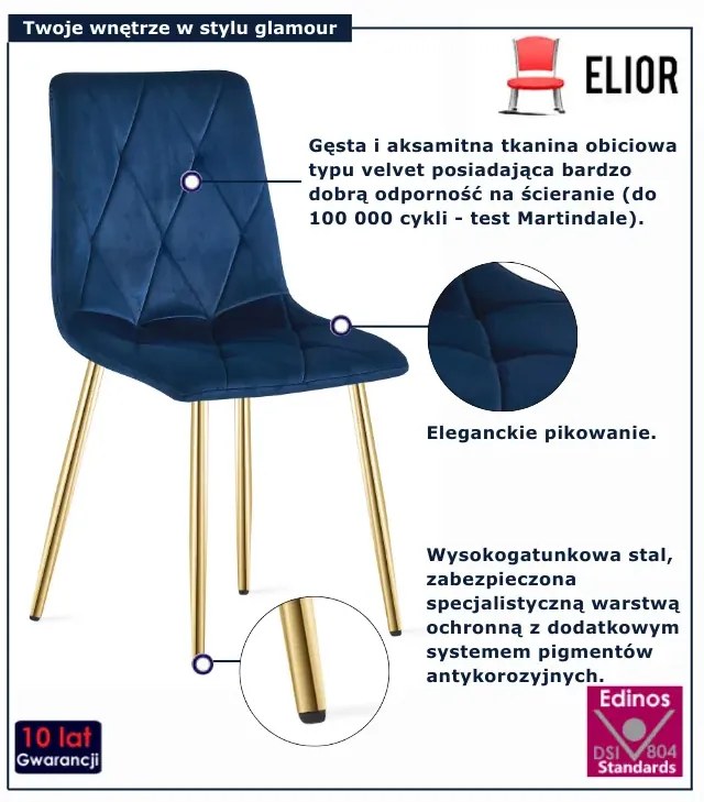 Granatowe krzesło tapicerowane glamour N9-W75