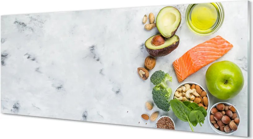 Szkło do Kuchni na Ścianę Zdrowy Posiłek z Łososiem i Orzechami