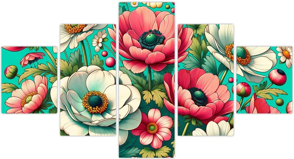 Obraz - Kwiaty na niebieskim tle (125x70 cm)