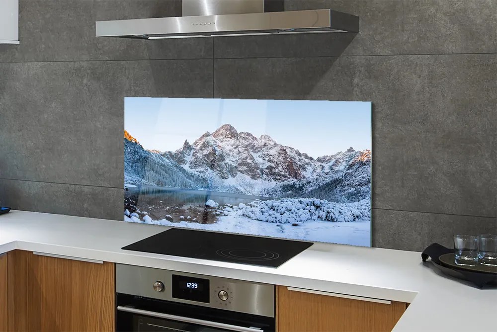 Szklany Panel Zimowe Jezioro w Górach