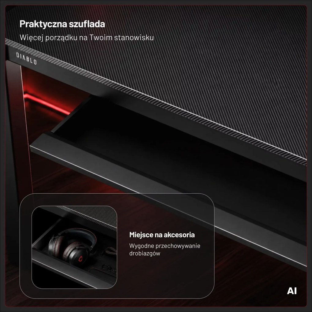 Biurko gamingowe z elektryczną regulacją wysokości Diablo X-Rift 120x63 cm, czarne