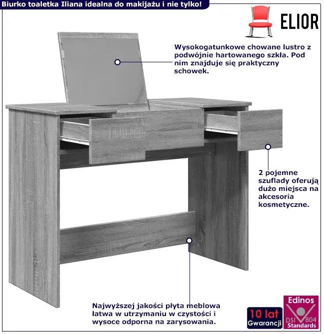 Nowoczesna toaletka z chowanym lustrem szary dąb sonoma Wajos 13X