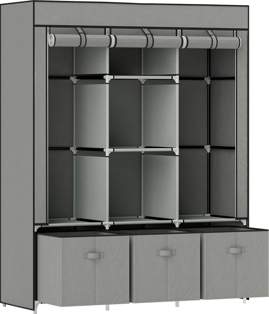 HOMCOM Składana Szafa Z Tkaniny, Szafka, Wkładane Szubladki, 125 cm x 43 cm x 162,5 cm, Jasnoszary